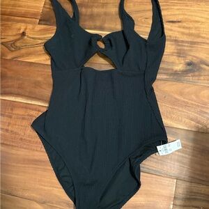 Aerie Black Ribbed One Piece Swimsuit
